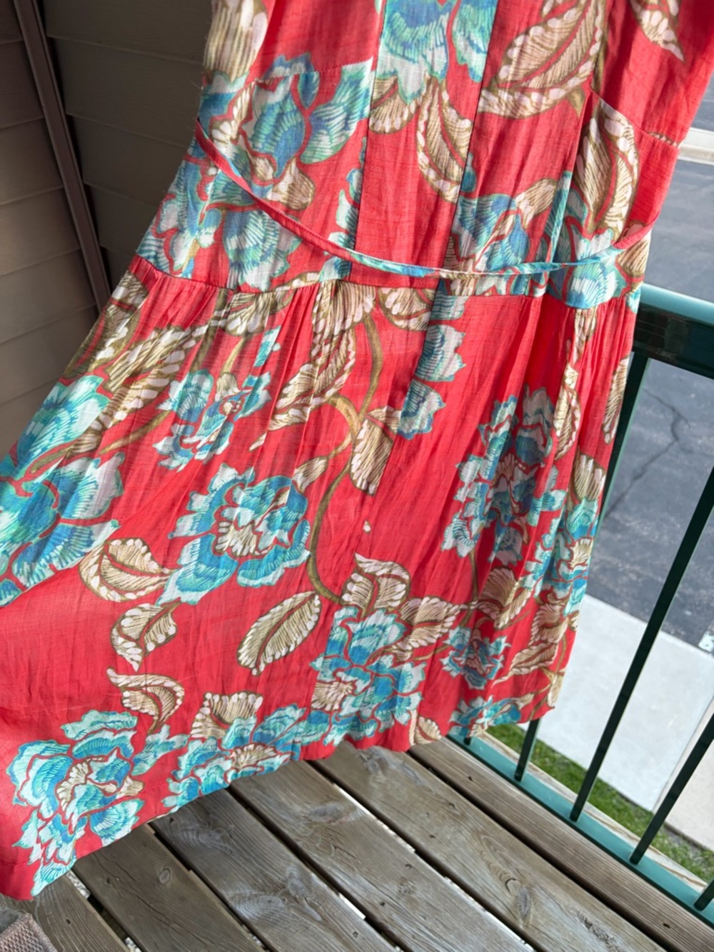🆕🍒The Good Journey Floral Midi Dress Size L Coral Pink Blue Boho  Vacation - Picture 11 of 17